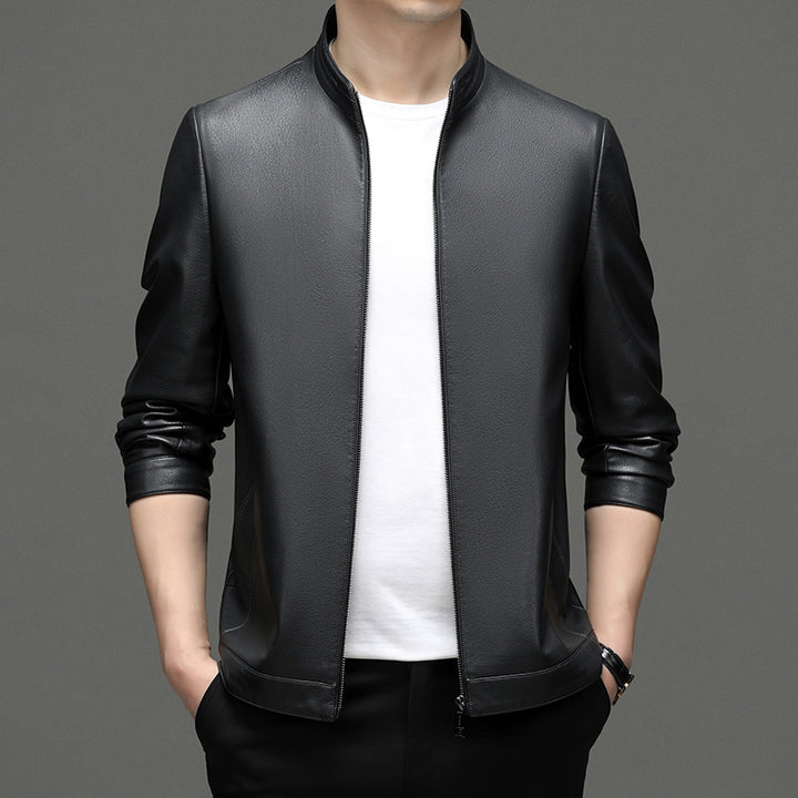 Herren lässige Kunstlederjacke mit modernem Stehkragen und eleganten Details Echoarchiv