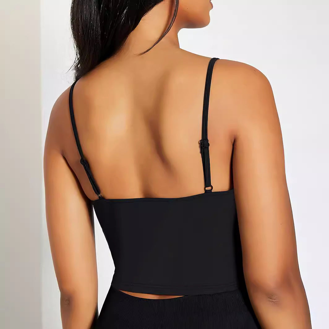 Damen Crop-Top mit kreativem Schriftzug und feinen Trägern Echo Archiv