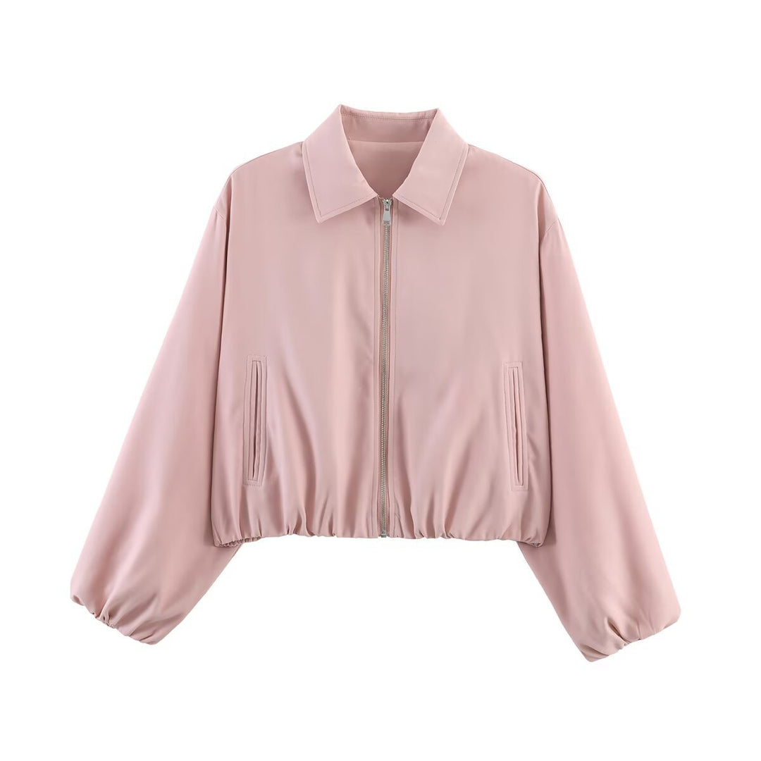 Damen Kurzjacke im Harrington‑Stil mit Polka‑Dot‑Muster, Ballonärmeln und elastischem Saum Echo Archiv