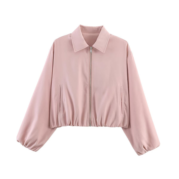 Damen Kurzjacke im Harrington‑Stil mit Polka‑Dot‑Muster, Ballonärmeln und elastischem Saum Echo Archiv