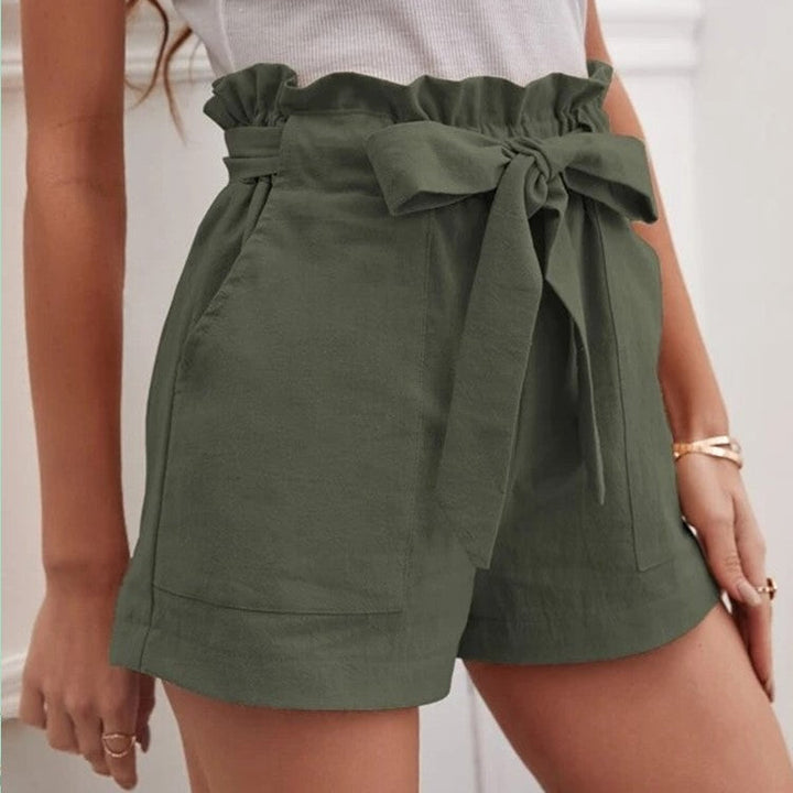 Damen Leichte Shorts mit dekorativem Bindegürtel und elastischem Bund Echoarchiv