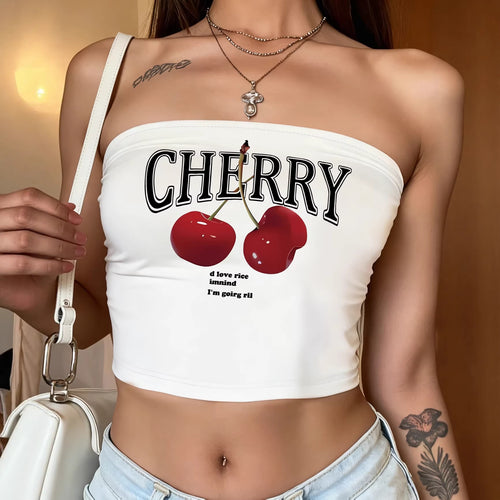 Damen Bandeau Top mit auffälligem Kirschmotiv Echo Archiv