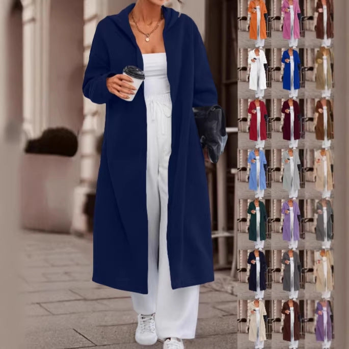 Damen Langer Oversize Kapuzenmantel mit offener Front und weichem Fleece – Célinea