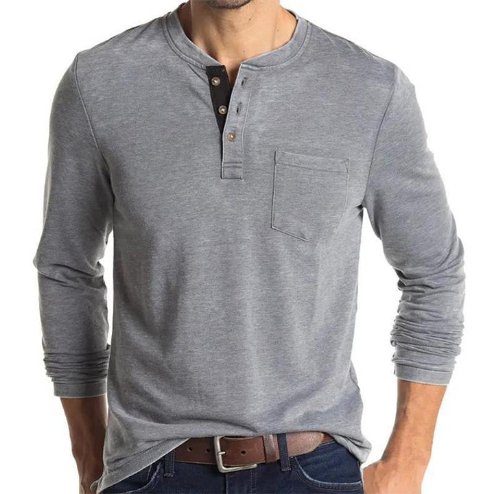 Herren Langarm-Henley-Shirt mit Knopfleiste und Brusttasche Echoarchiv