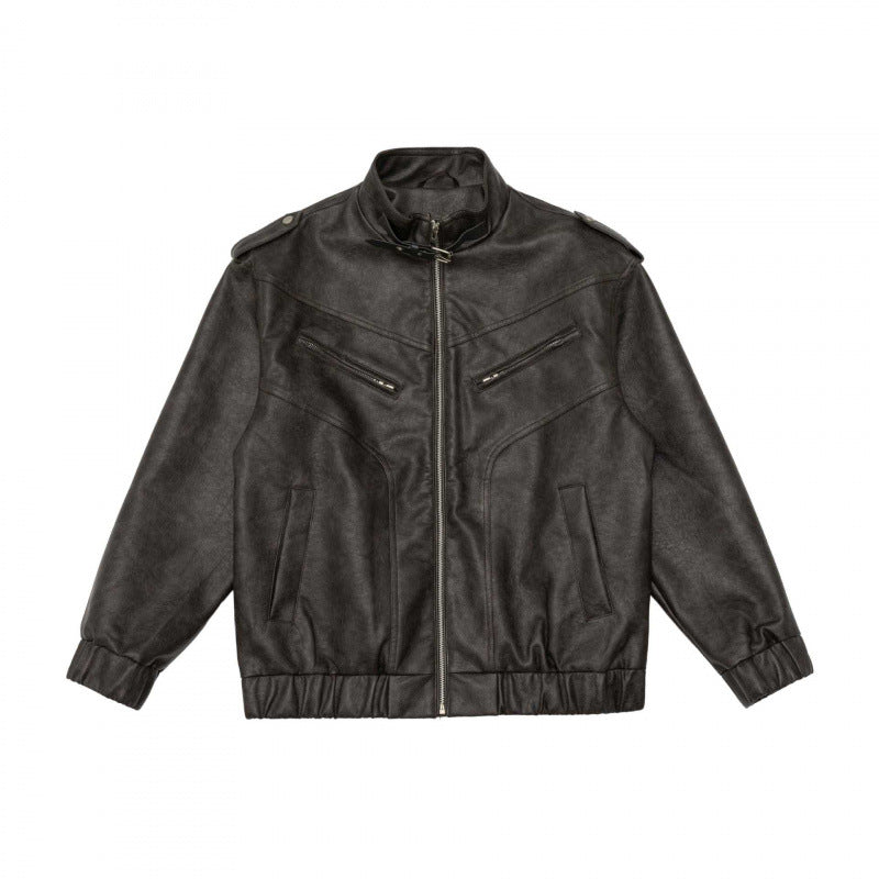 Herren Boxy Kunstleder-Blouson mit Stehkragen, Schulterklappen und elastischem Saum Echo Archiv