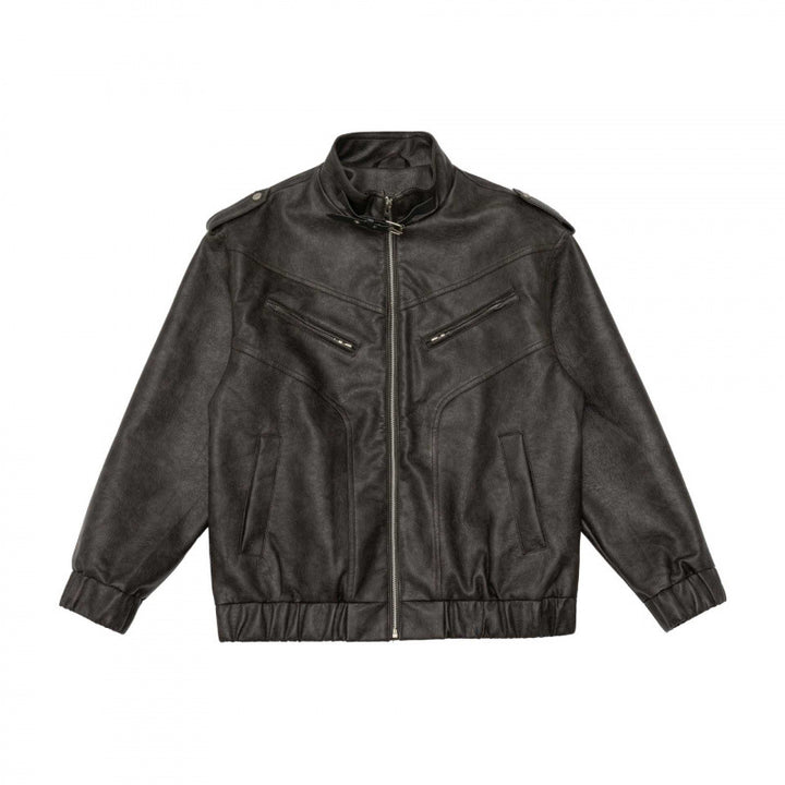 Herren Boxy Kunstleder-Blouson mit Stehkragen, Schulterklappen und elastischem Saum Echo Archiv