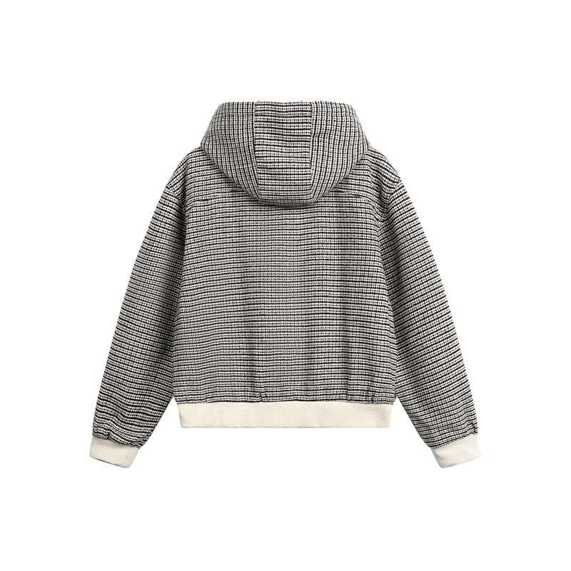 Unisex Kurz geschnittener Kapuzen-Blousonjacke im Strukturmix mit Knebelverschluss und Rippbündchen Echoarchiv