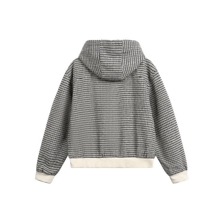 Unisex Kurz geschnittener Kapuzen-Blousonjacke im Strukturmix mit Knebelverschluss und Rippbündchen Echoarchiv