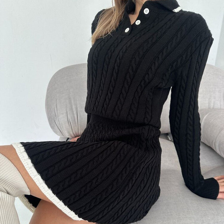 Damen nan Kabelstrick-Set mit Polo-Kragen und ausgestelltem A-Linien-Rock Echo Archiv