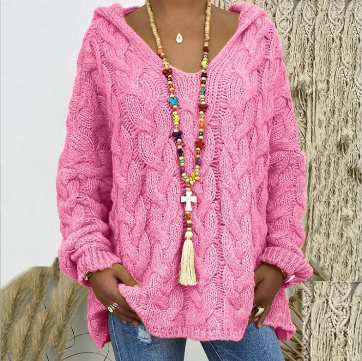 Damen nan grob gestrickter Kapuzenpullover mit Zopfmuster und weitem Oversize-Schnitt Echo Archiv