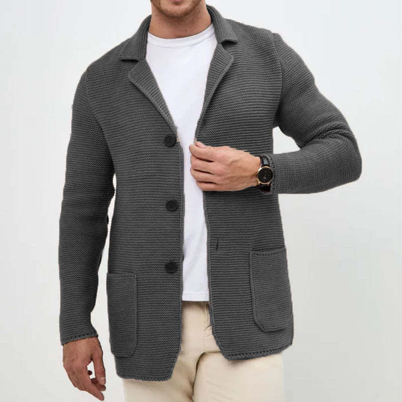 Herren grobgestrickter Strickcardigan mit Schalkragen und aufgesetzten Taschen Echo Archiv