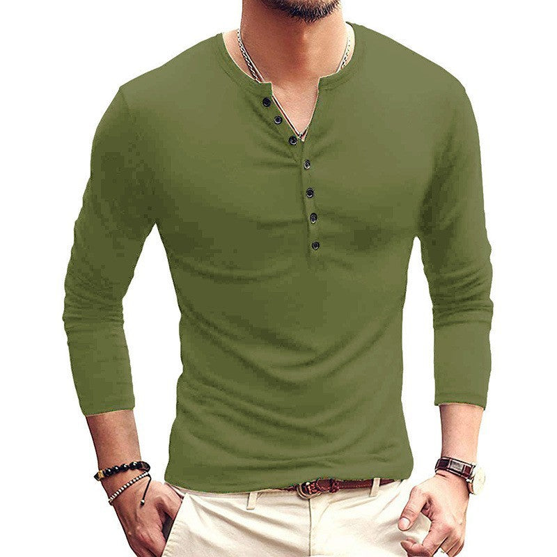 Herren Langarm-Henley-T-Shirt mit modischen Knöpfen Echoarchiv