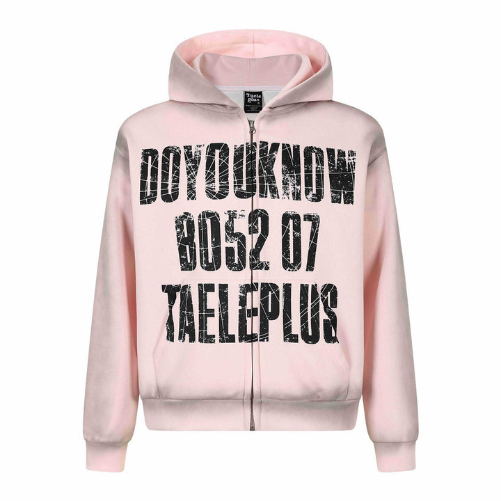 Unisex Kapuzenjacke mit durchgehendem Reißverschluss, großem Typo‑Print und Kängurutasche Echoarchiv