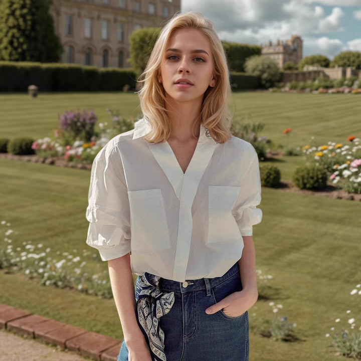 Damen Elegante Oversized Bluse aus hochwertigem Baumwollmix mit verdeckter Knopfleiste Echo Archiv