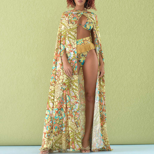 Damen Bikini-Set mit fransigem Saum und kreativem Muster Echo Archiv