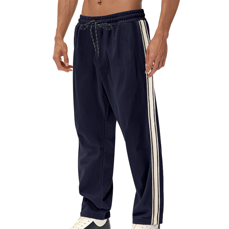 Herren Entspannte Cordoptik-Trackpants mit Seitenstreifen, Gummibund & Kordelzug – Sorevano