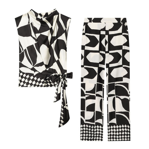 Damen Weite Palazzohose mit grafischem Allover‑Print und hoher Bundpassform Echo Archiv