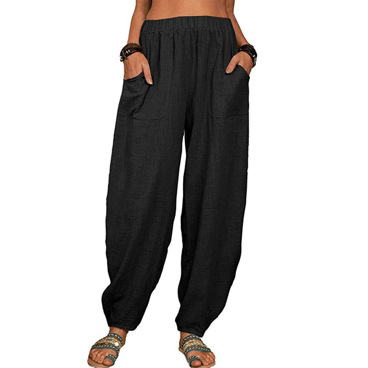 Damen nan lockere Leinenhose mit weitem Bein elastischem Bund und großen aufgesetzten Taschen Echo Archiv