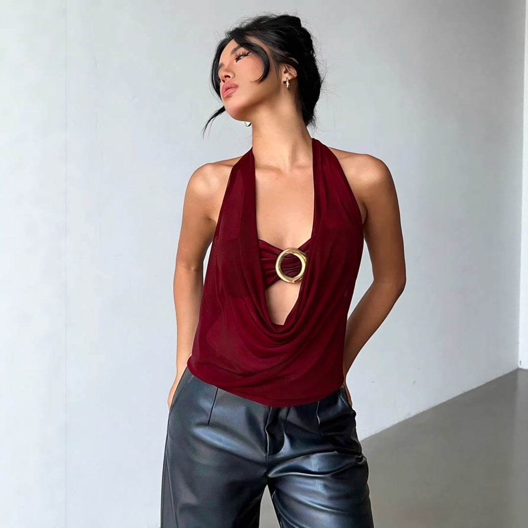 Damen Hochwertiges Wickeltop mit dekorativem Ringdetail Echo Archiv