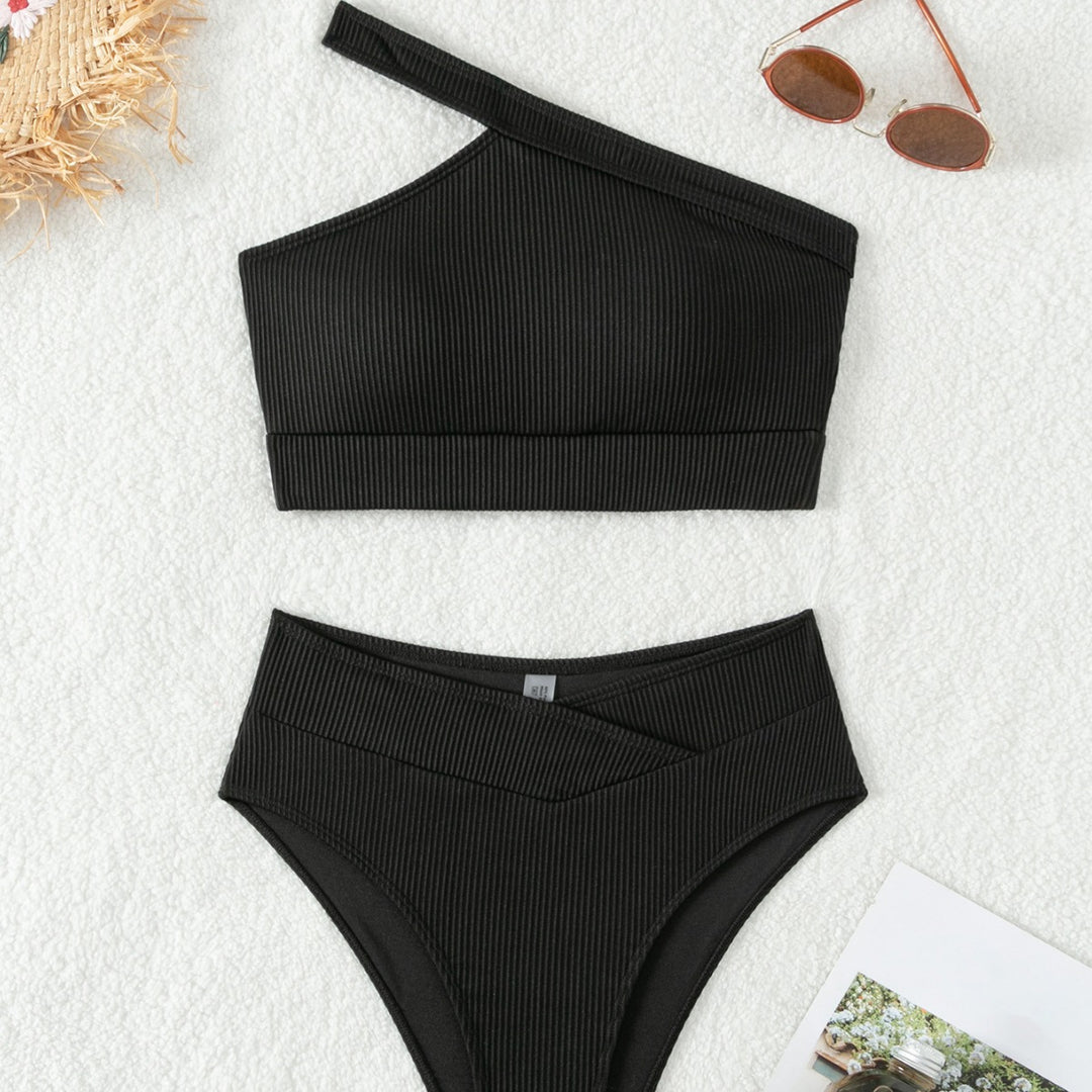 Damen Einseitig geschnittener Bikini-Top und hochtaillierte Bikinihose Echo Archiv