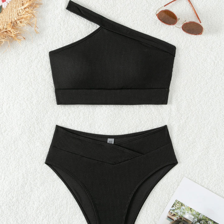 Damen Einseitig geschnittener Bikini-Top und hochtaillierte Bikinihose Echo Archiv