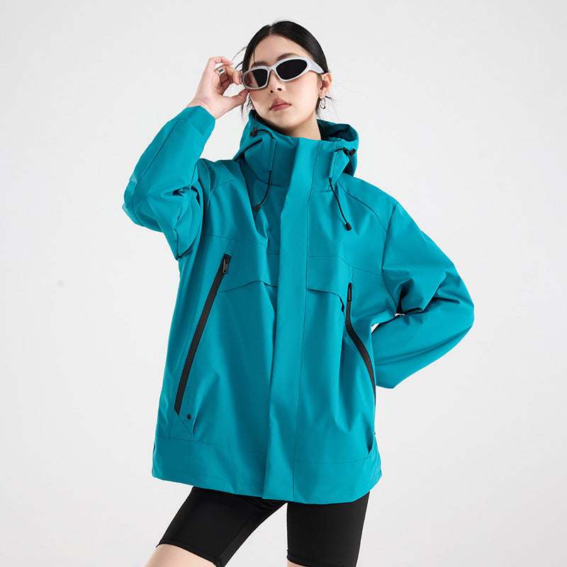 Damen technische wasserdichte Oversize-Parka mit Kapuze und verdeckten Reißverschlusstaschen Echoarchiv