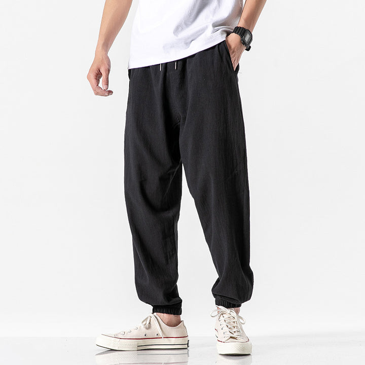 Herren nan relaxed-fit Joggerhose mit Tunnelzug, geripptem Knöchelabschluss und atmungsamem Leinenmix Echo Archiv