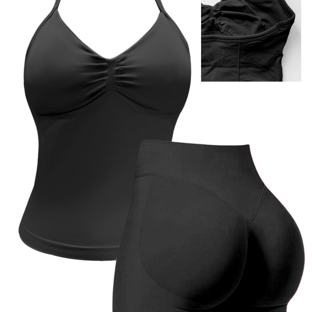 Damen Sportoberteil mit push-up Effekt und figurformenden Shorts Echo Archiv