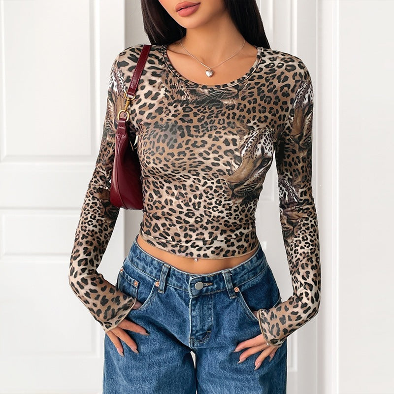 Damen Trendiges Langarmshirt mit Leopardenmuster Echo Archiv
