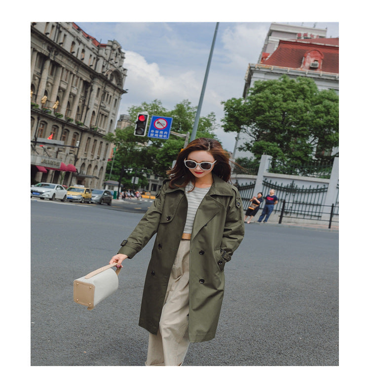 Damen Midilanger Trenchcoat mit taillierendem Bindegürtel und verstellbaren Manschetten Echoarchiv