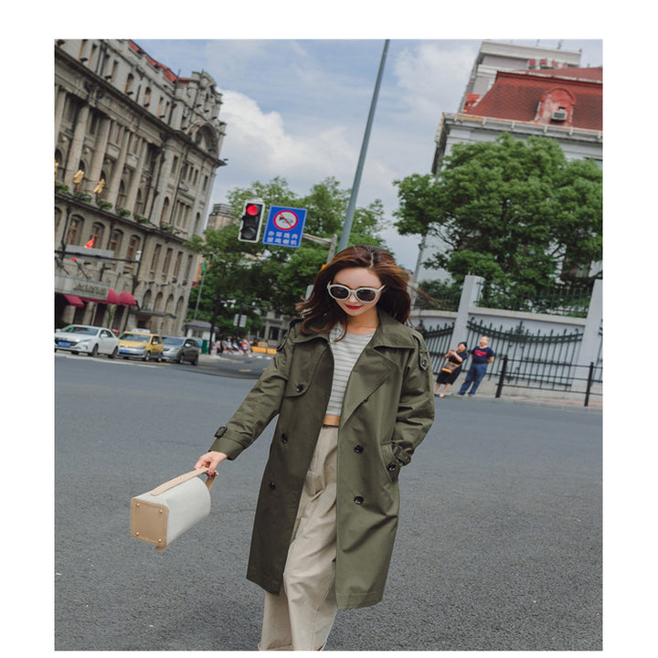 Damen Midilanger Trenchcoat mit taillierendem Bindegürtel und verstellbaren Manschetten Echoarchiv