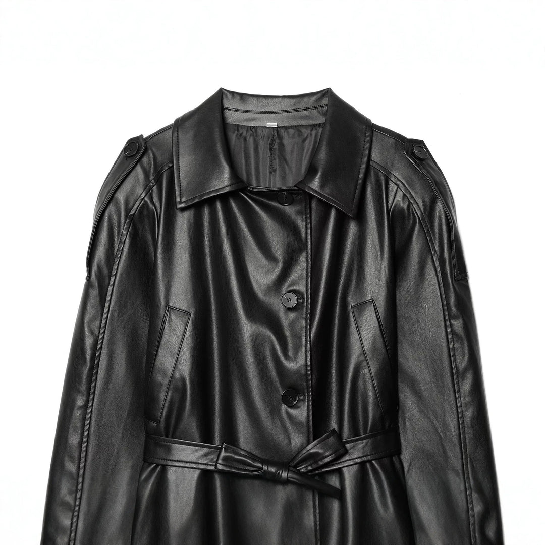 Damen Kurz-Trenchcoat aus Lederoptik mit Taillengürtel Echo Archiv