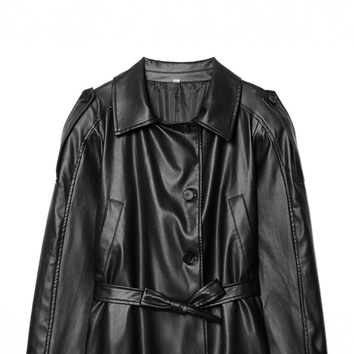 Damen Kurz-Trenchcoat aus Lederoptik mit Taillengürtel Echo Archiv