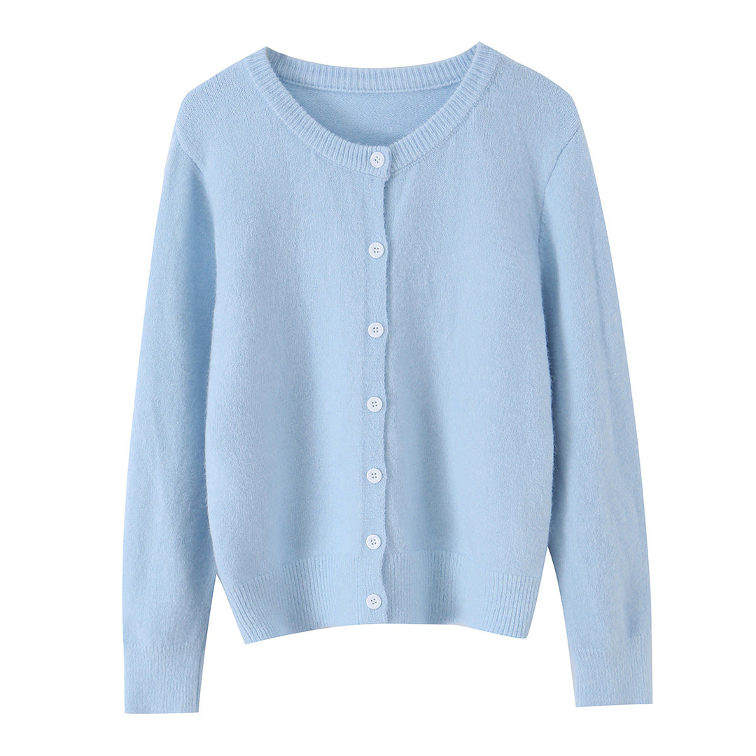 Damen nan Feinstrick-Cardigan mit Rundhalsausschnitt, durchgehender Knopfleiste und elastischem Rippbund Echo Archiv