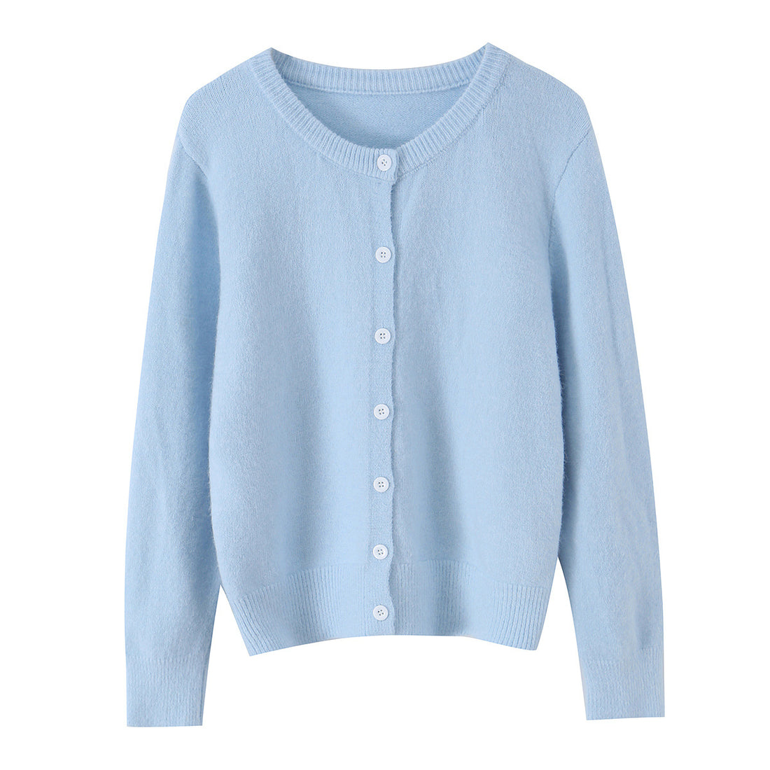 Damen Feinstrick-Cardigan mit Rundhalsausschnitt, durchgehender Knopfleiste und elastischem Rippbund – Veloura