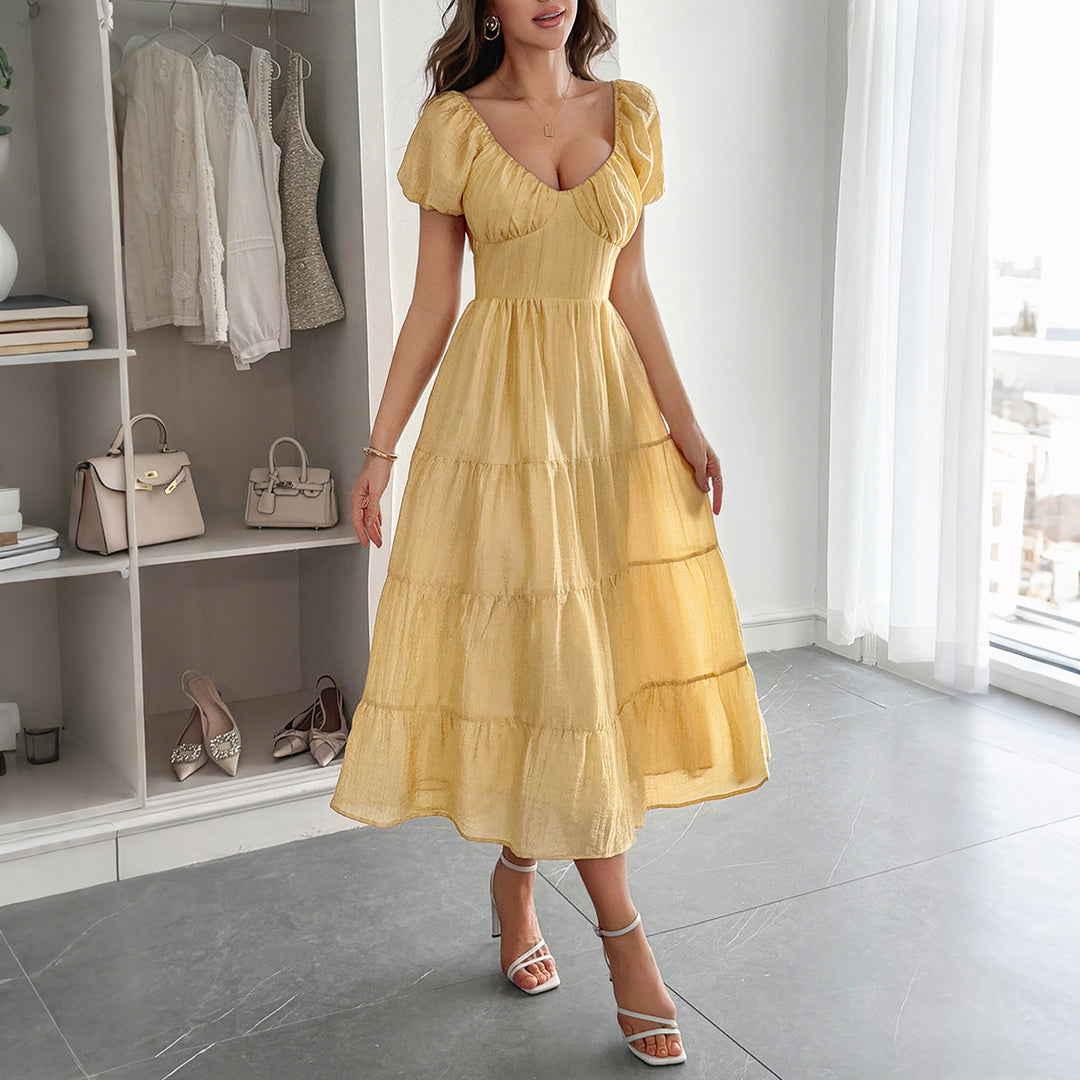Damen Boho Maxikleid mit Puffärmeln undlagenanpassbarem Schnitt Echo Archiv