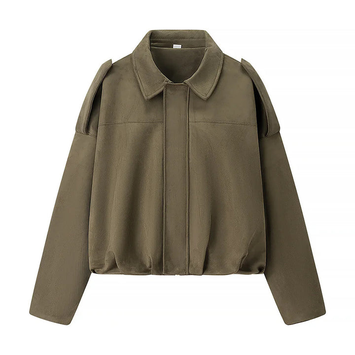 Damen nan cropped Boxy-Blouson mit Hemdkragen, verdeckter Frontleiste und elastischem Saum Echo Archiv