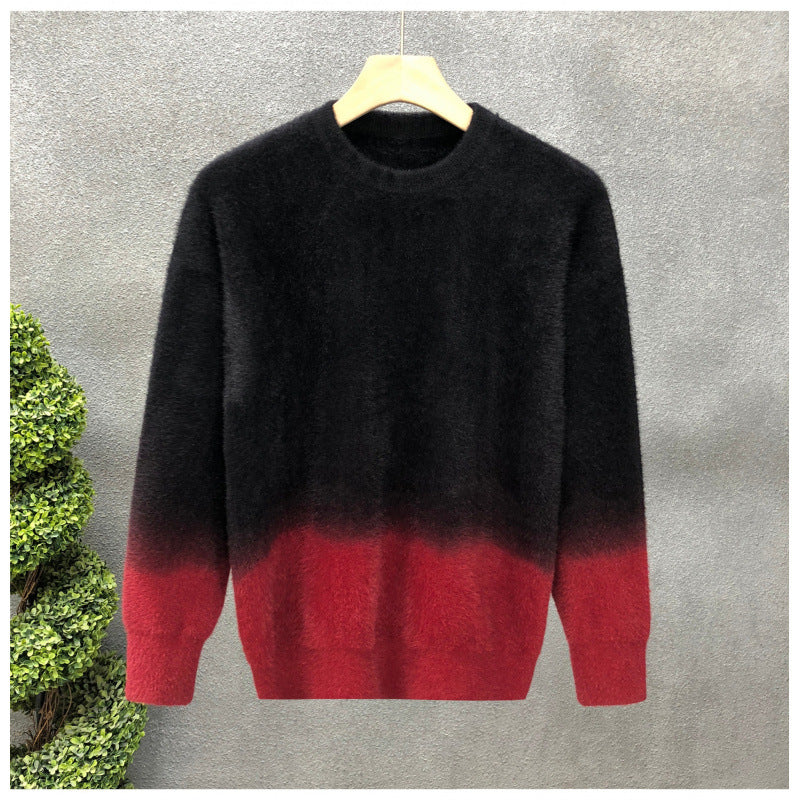 Herren Flauschiger Farbverlauf-Pullover aus Mohair-Mix mit Rundhals und geradem Schnitt Echoarchiv