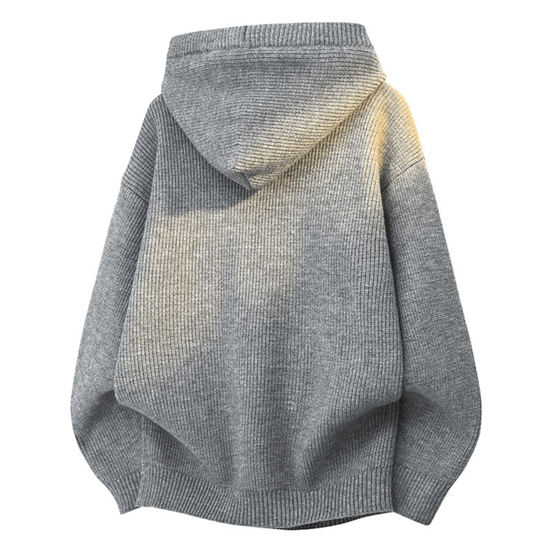 Damen Relaxed Kapuzenpullover aus geripptem Strick mit Halbsteg-Knopfleiste Echoarchiv