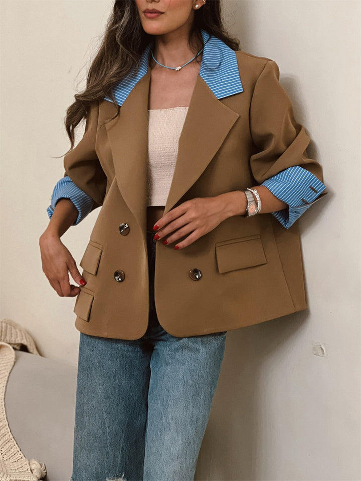 Damen Oversize-doppelreihiger Blazer mit kontrastkragen & aufschlagärmeln Echoarchiv