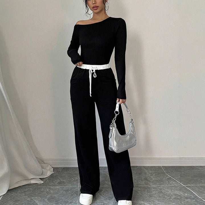 Damen Elegantes Jumpsuit mit asymmetrischem Oberteil und weitem Bein Echo Archiv