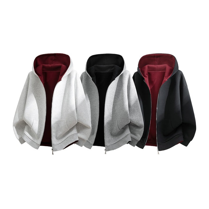 Unisex Oversize Zip-Hoodie mit zweifarbigem Innenfutter, Boxy-Schnitt & Zwei-Wege-Reißverschluss Echoarchiv