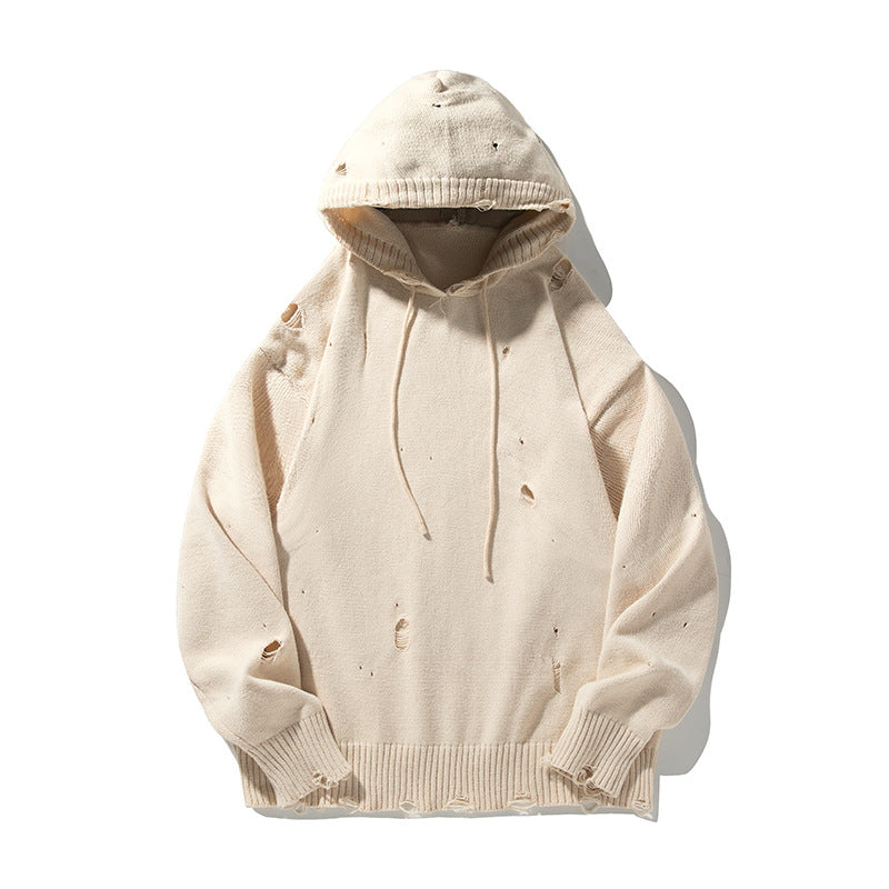 Unisex Oversize Strick‑Kapuzenpullover im Destroyed‑Look Echo Archiv