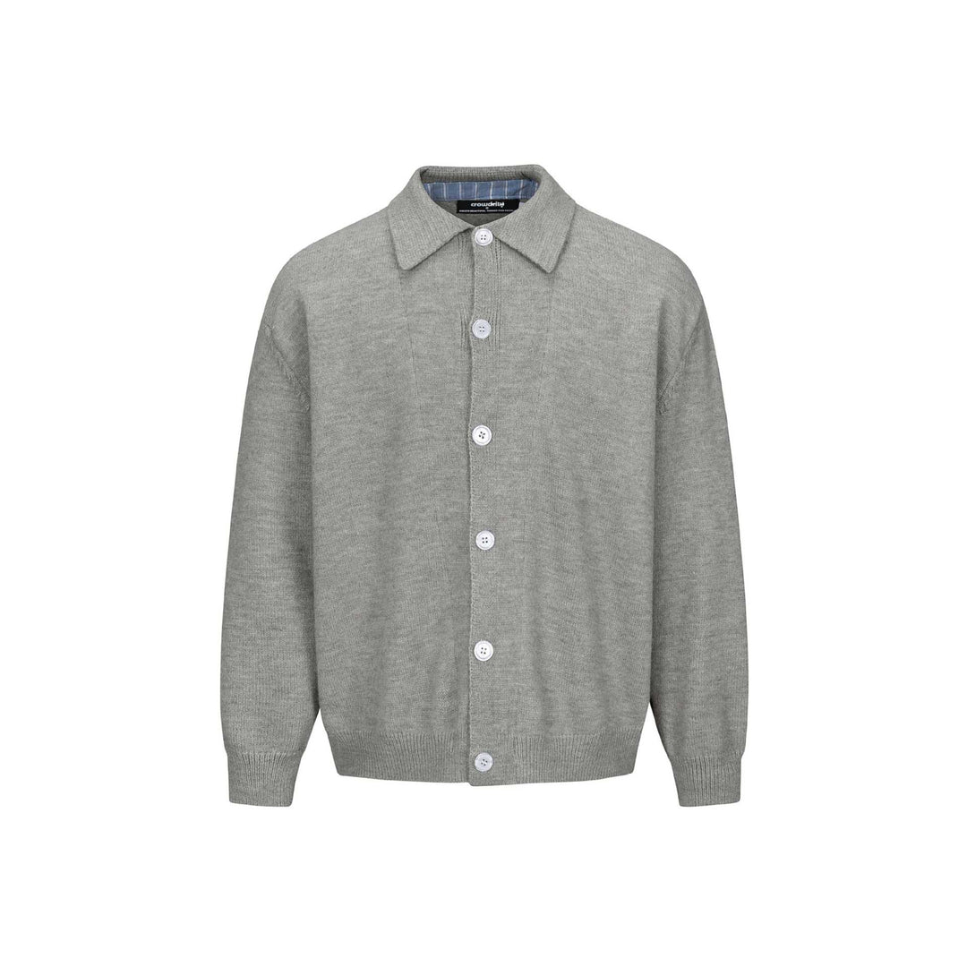 Herren Strick-Cardigan mit Hemdkragen, durchgehender Knopfleiste und geripptem Saum Echoarchiv