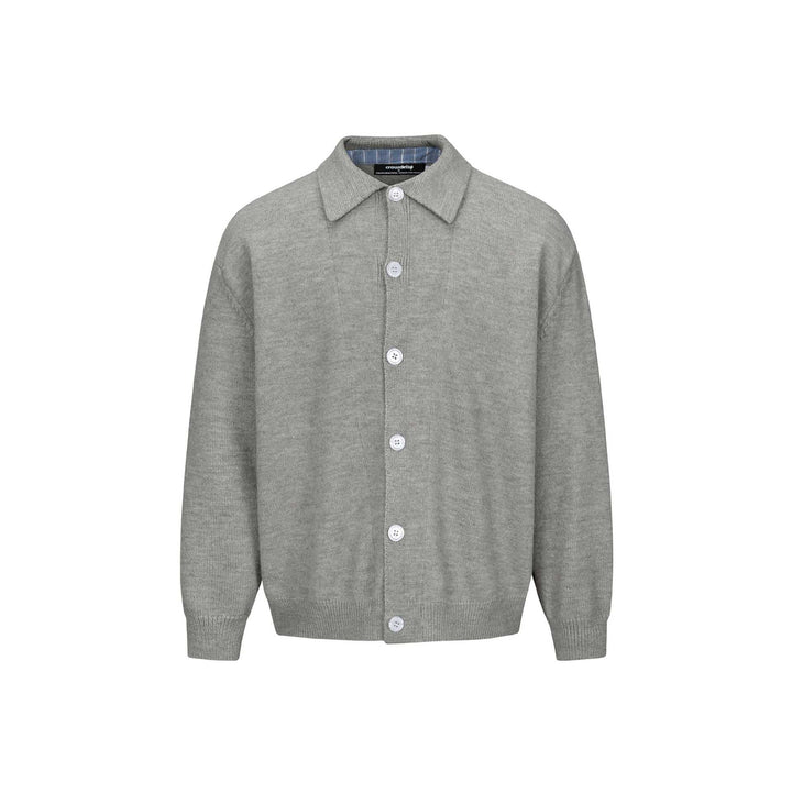 Herren Strick-Cardigan mit Hemdkragen, durchgehender Knopfleiste und geripptem Saum Echoarchiv