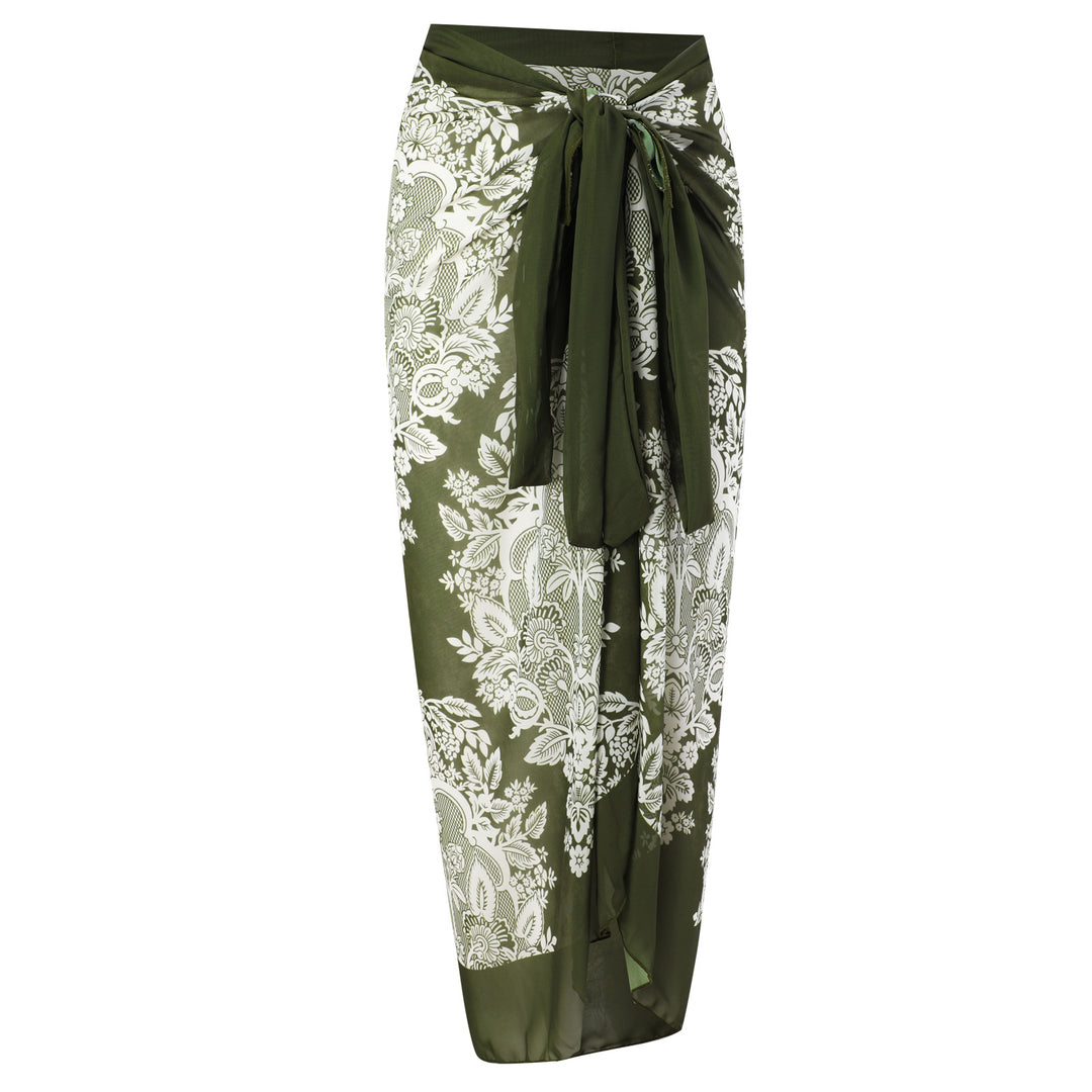 Damen Badeanzug mit modischem Wickelrock und floralem Design Echo Archiv