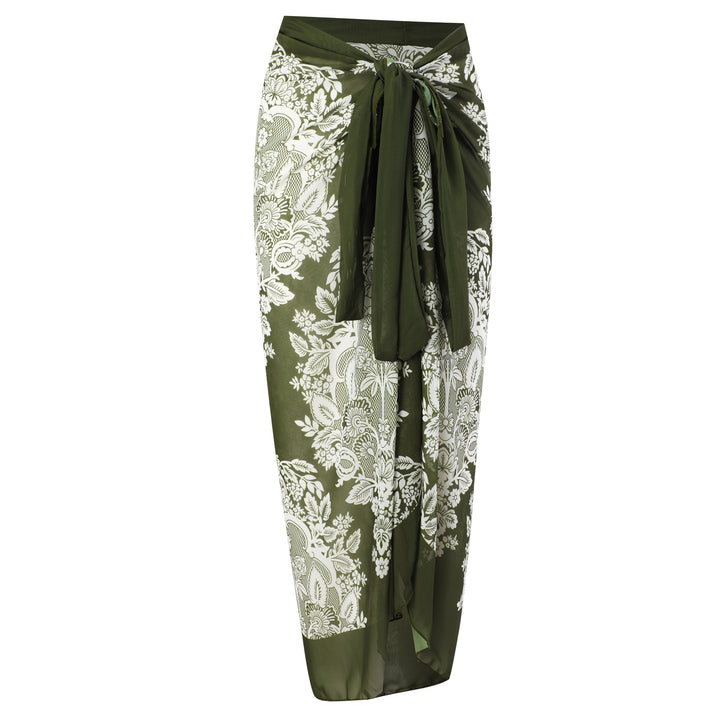 Damen Badeanzug mit modischem Wickelrock und floralem Design Echo Archiv