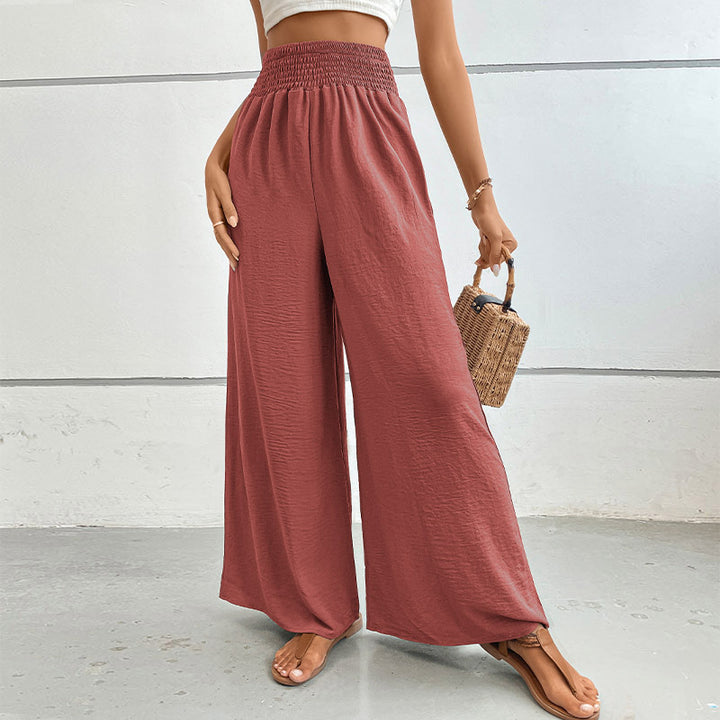 Damen Palazzo-Hose mit hohem, elastischem Rüschenbund und Eingrifftaschen – Avélisse