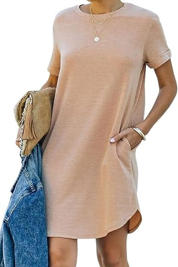Damen lässiges Freizeitkleid mit Taschen und Rundhalsausschnitt Echoarchiv