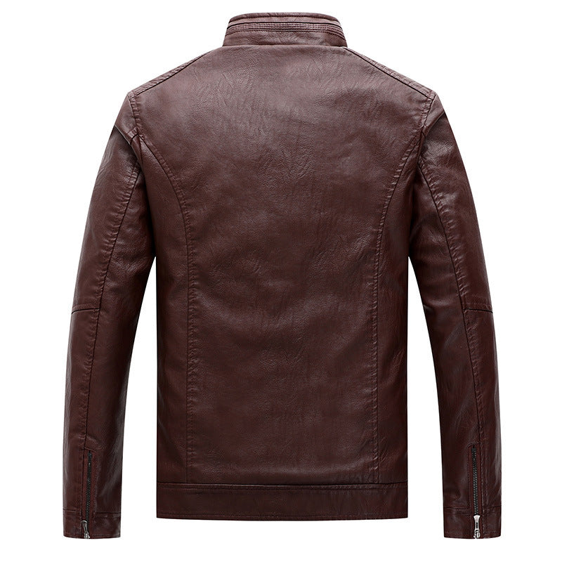 Herren Lederimitat Bikerjacke mit Stehkragen und Reißverschlusstaschen – Valtoré